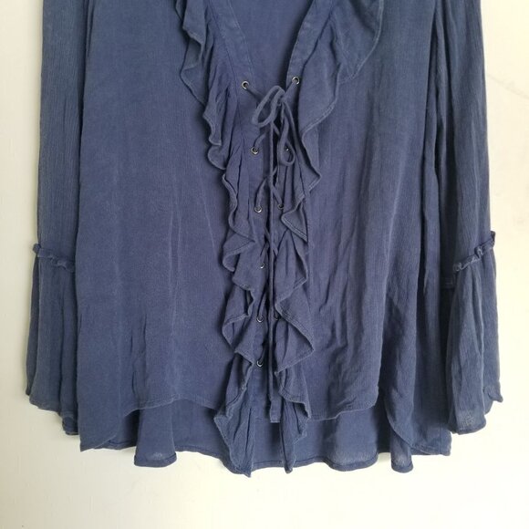 Vici Lace Up Ruffle Oversized Bell Sleeve Blouse S - Picture 5 of 9
